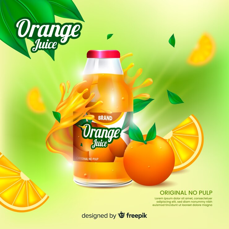 Vecteur gratuit arrière-plan d'une publicité réaliste pour les jus naturels