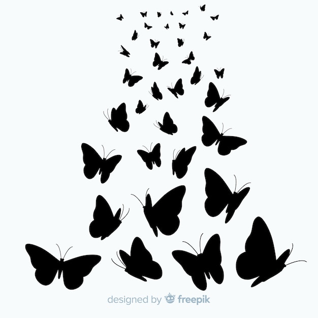Arrière-plan de la silhouette de l'essaim de papillons