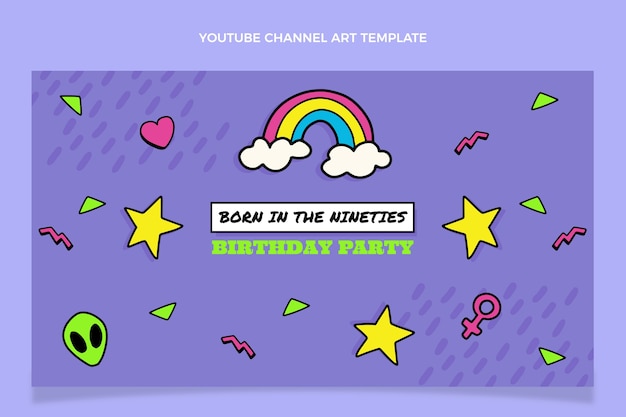 Vecteur gratuit art de la chaîne youtube anniversaire des années 90 dessiné à la main