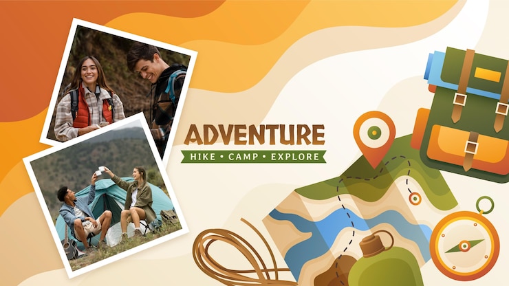 Vecteur gratuit art de la chaîne youtube de l'aventure dégradée avec photo