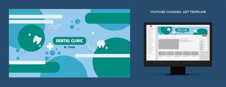 Vecteur gratuit art de la chaîne youtube de la clinique dentaire dessiné à la main