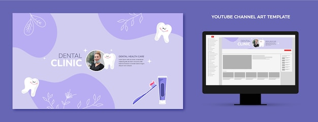 Vecteur gratuit art de la chaîne youtube de la clinique dentaire dessiné à la main