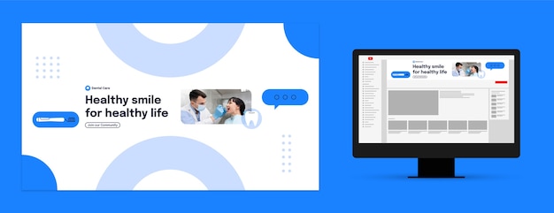 Vecteur gratuit art de la chaîne youtube de la clinique dentaire minimale au design plat