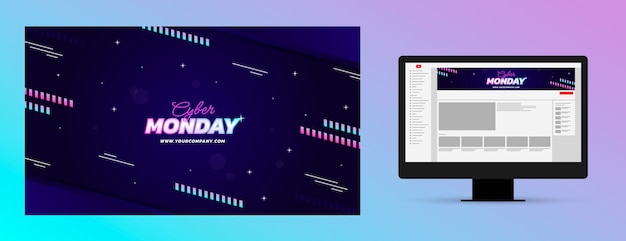 Vecteur gratuit art de la chaîne youtube dégradé néon cyber lundi