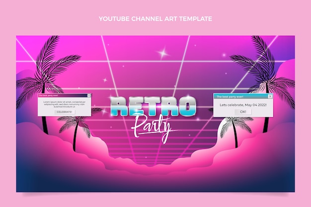 Vecteur gratuit art de la chaîne youtube dégradé rétro vaporwave disco party