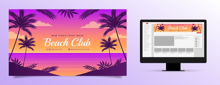 Vecteur gratuit art de la chaîne youtube de divertissement du club de plage