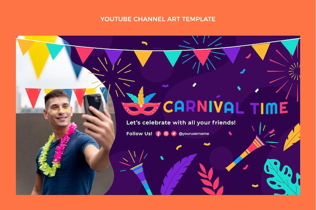Vecteur gratuit art de la chaîne youtube du carnaval plat