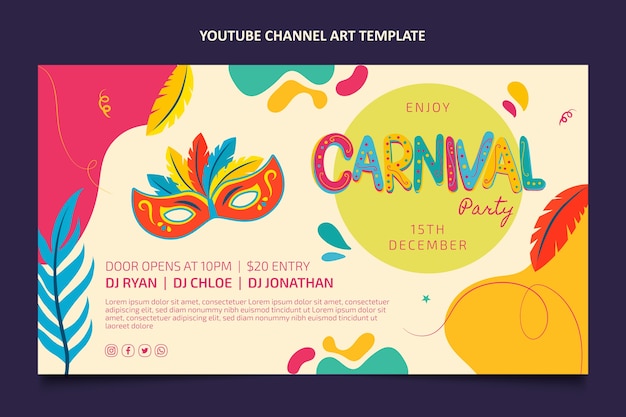 Vecteur gratuit art de la chaîne youtube du carnaval plat