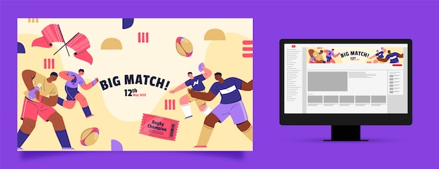 Vecteur gratuit art de la chaîne youtube du jeu de rugby dessiné à la main