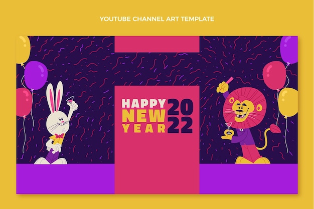 Vecteur gratuit art de la chaîne youtube du nouvel an dessiné à la main