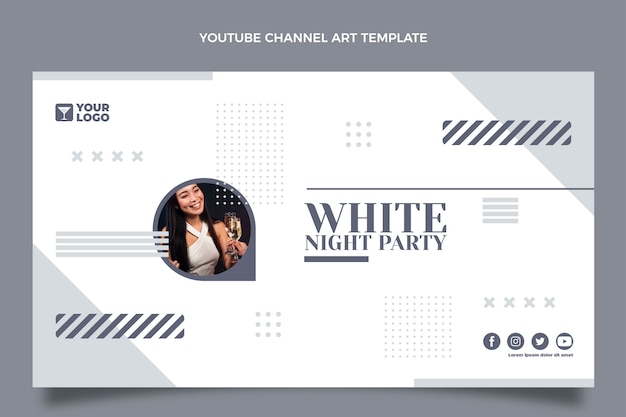 Vecteur gratuit art de la chaîne youtube du parti blanc au design plat