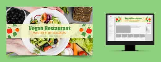 Vecteur gratuit art de la chaîne youtube du restaurant de plats savoureux dessinés à la main