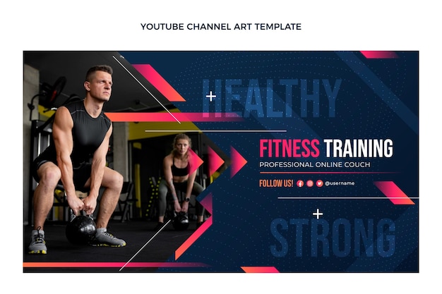 Vecteur gratuit art de la chaîne youtube d'entraînement fitness dégradé