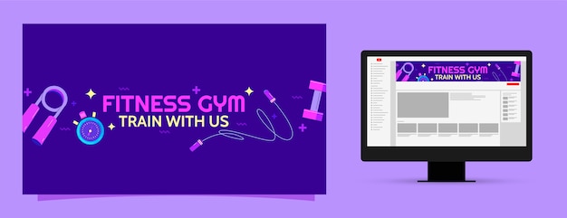 Vecteur gratuit art de la chaîne youtube d'entraînement de gym fitness