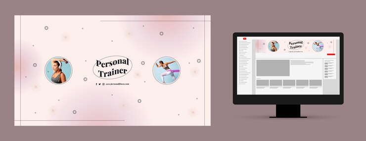 Vecteur gratuit art de la chaîne youtube de l'entraîneur personnel au design plat