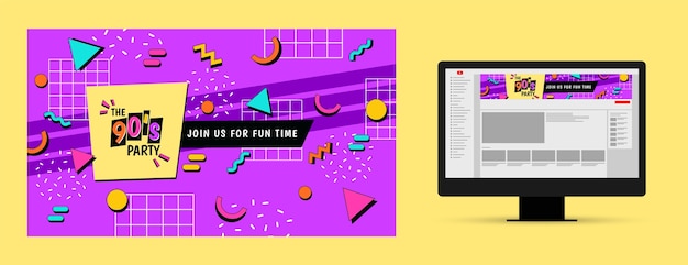 Vecteur gratuit art de la chaîne youtube de la fête des années 90