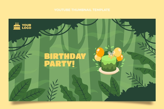 Vecteur gratuit art de la chaîne youtube de la fête d'anniversaire de la jungle au design plat