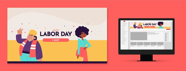 Art de la chaîne youtube de la fête du travail plat