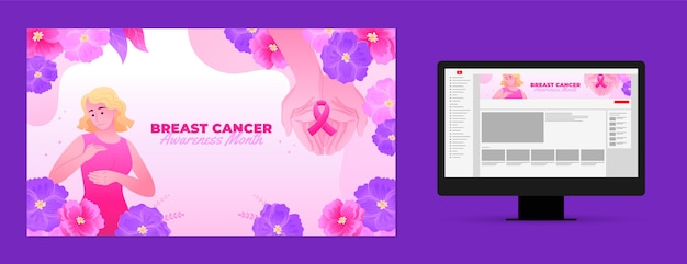 Vecteur gratuit art de la chaîne youtube gradient pour le mois de sensibilisation au cancer du sein