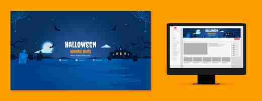 Vecteur gratuit art de la chaîne youtube d'halloween dégradé