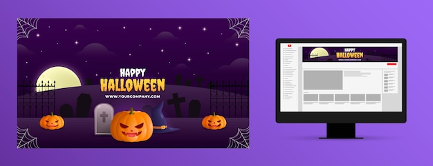 Vecteur gratuit art de la chaîne youtube d'halloween dégradé