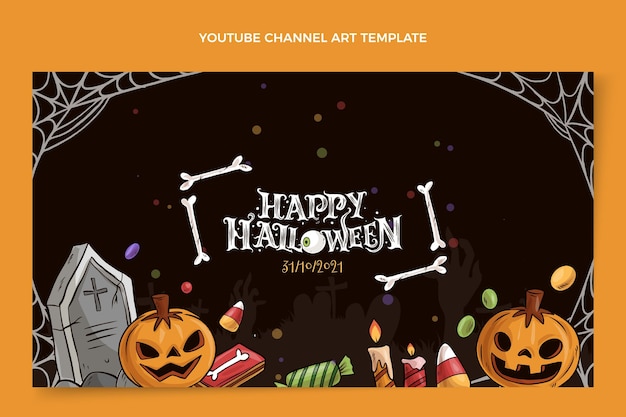 Vecteur gratuit art de la chaîne youtube halloween dessiné à la main