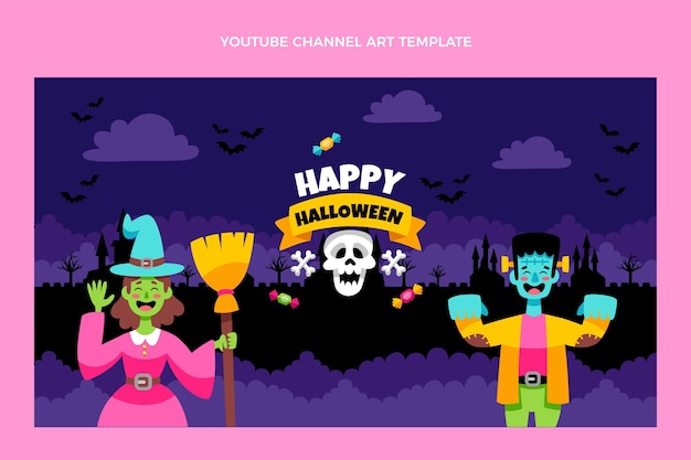 Vecteur gratuit art de la chaîne youtube halloween plat