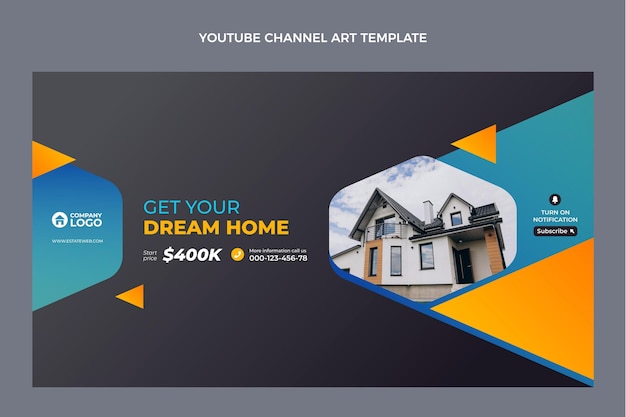 Vecteur gratuit art de la chaîne youtube de l'immobilier dégradé