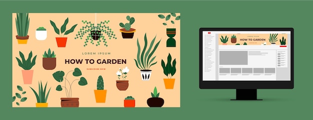 Vecteur gratuit art de la chaîne youtube de jardinage plat