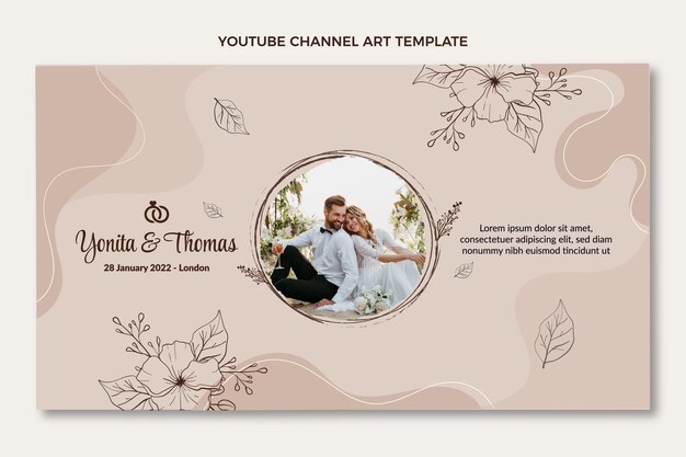 Vecteur gratuit art de la chaîne youtube de mariage dessiné à la main