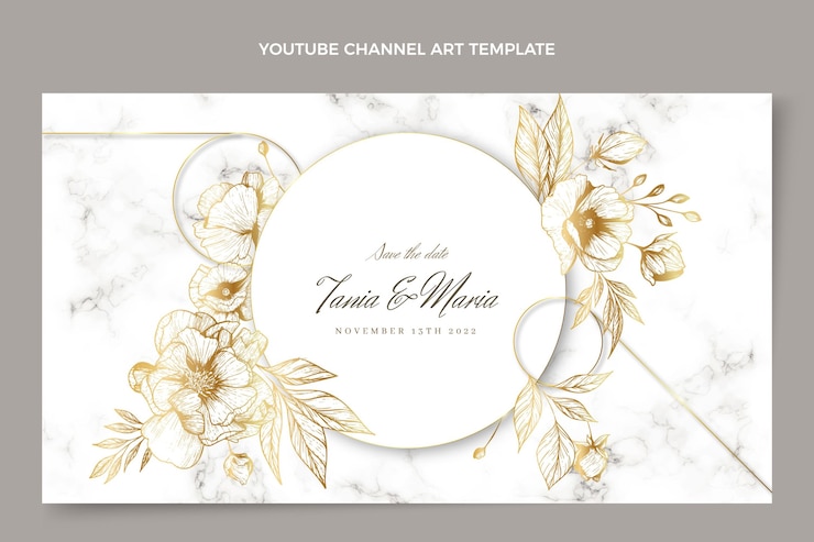 Vecteur gratuit art de chaîne youtube de mariage d'or de luxe réaliste