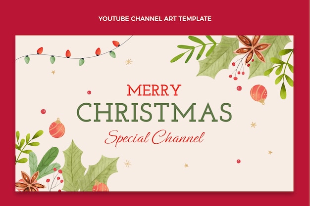 Vecteur gratuit art de la chaîne youtube de noël à l'aquarelle