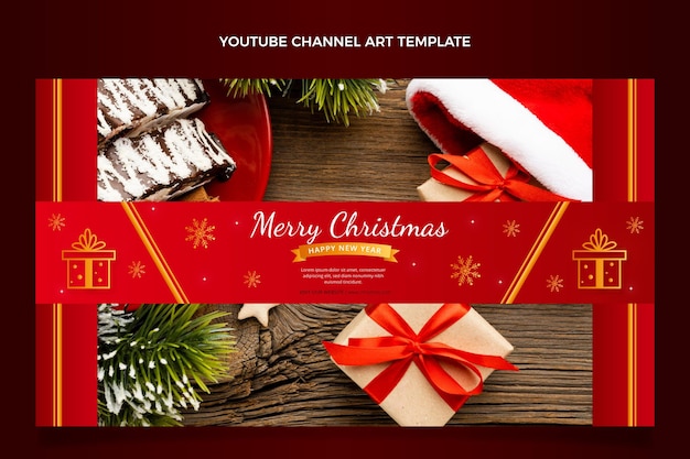 Vecteur gratuit art de la chaîne youtube de noël dégradé