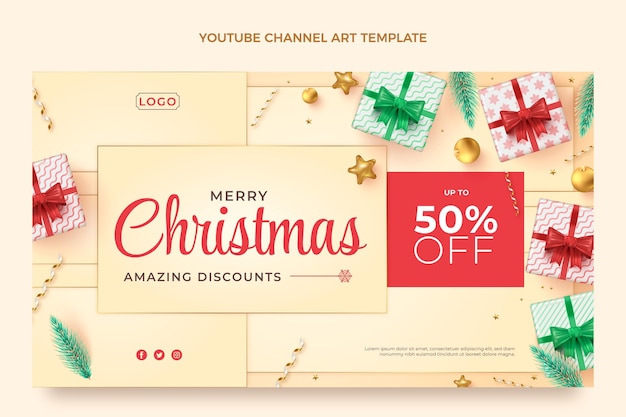 Vecteur gratuit art de chaîne youtube de noël réaliste