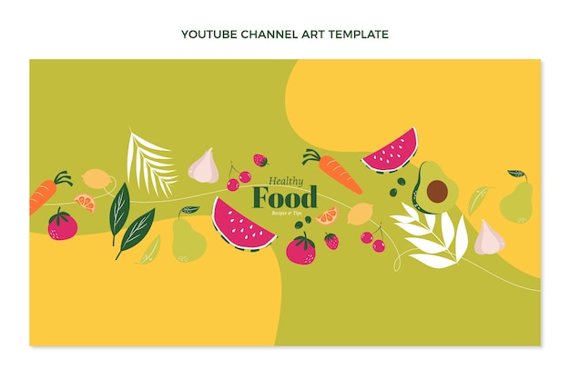 Vecteur gratuit art de la chaîne youtube de la nourriture saine et plate