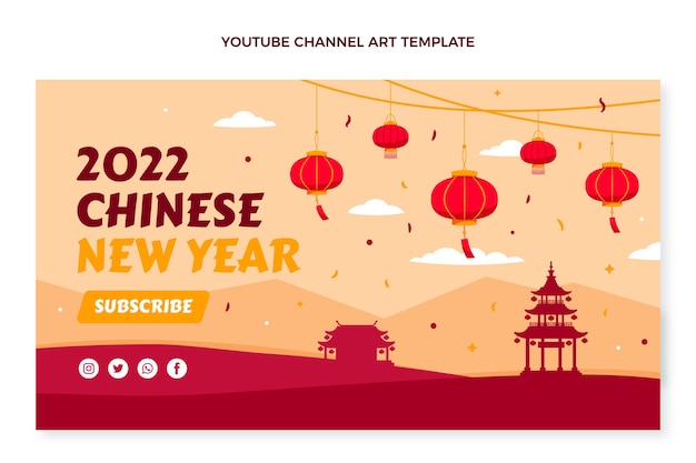 Vecteur gratuit art de la chaîne youtube plat du nouvel an chinois