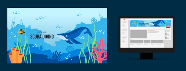 Vecteur gratuit art de la chaîne youtube de plongée dessiné à la main