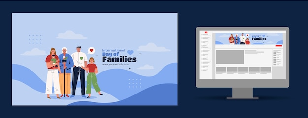 Vecteur gratuit art de la chaîne youtube pour la célébration de la journée internationale des familles