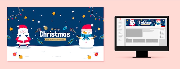 Vecteur gratuit art de la chaîne youtube pour la célébration de la saison de noël