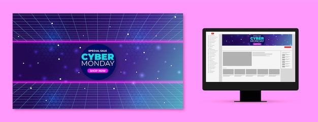 Vecteur gratuit art de la chaîne youtube pour la vente du cyber lundi