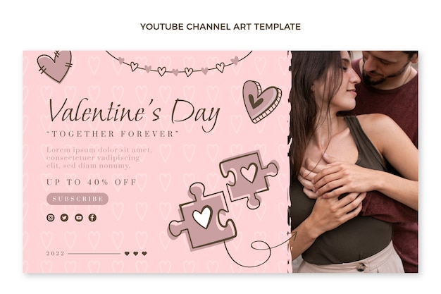 Art de la chaîne youtube de la saint-valentin dessiné à la main