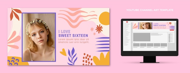 Vecteur gratuit art de la chaîne youtube sweet 16 dessiné à la main