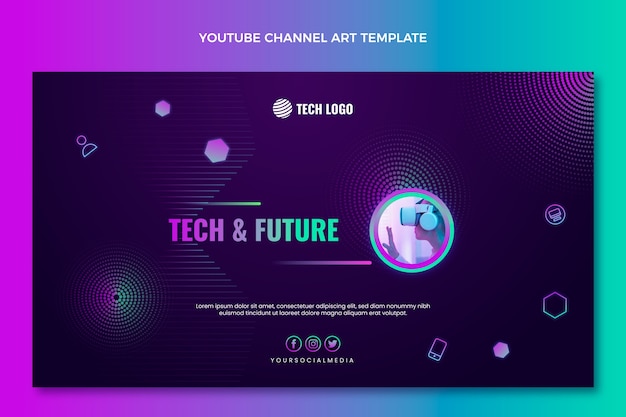 Vecteur gratuit art de la chaîne youtube de la technologie des demi-teintes dégradées