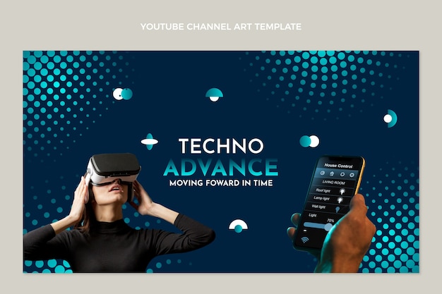 Vecteur gratuit art de la chaîne youtube de la technologie des demi-teintes dégradées