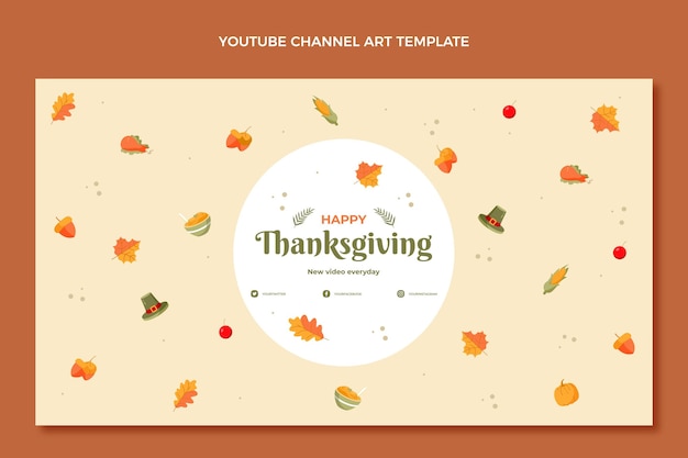 Vecteur gratuit art de la chaîne youtube de thanksgiving plat dessiné à la main