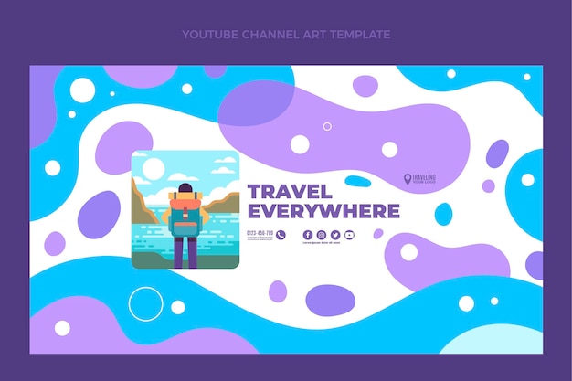 Vecteur gratuit art de la chaîne youtube de voyage plat