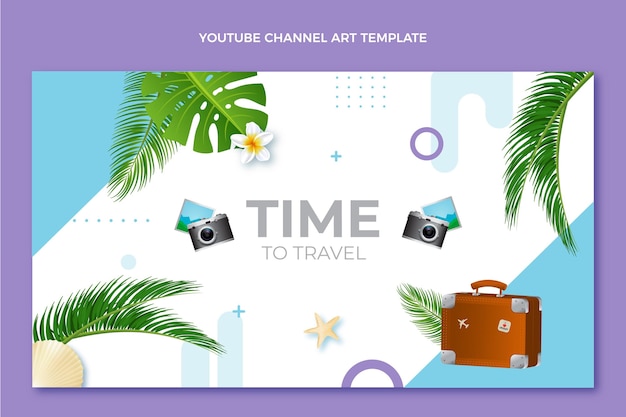 Vecteur gratuit art de chaîne youtube de voyage réaliste avec des feuilles