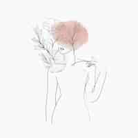 Vecteur gratuit art de la ligne du corps de la femme vector illustration féminine pastel rose floral