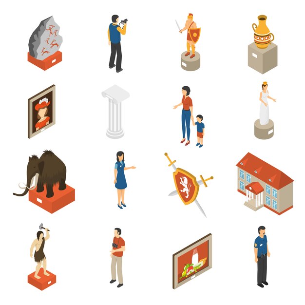 Art Museum Isometric Icons Set