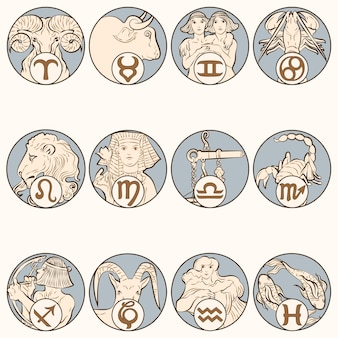 Art nouveau 12 signes du zodiaque vecteur, remixé à partir des œuvres d'alphonse maria mucha